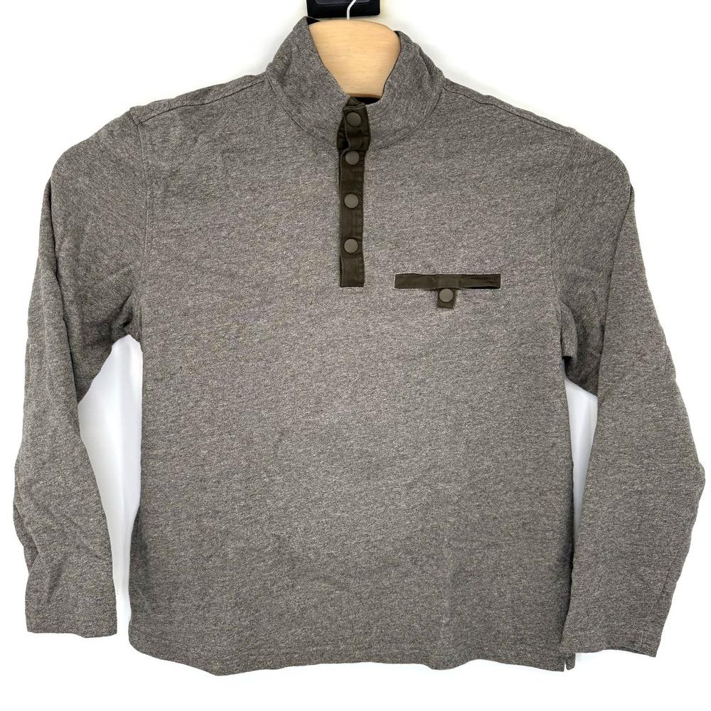 UNTUCKit Pullover Mens Large Grey Snap Mock Neck Chest Pocket Long Sleeve Cotton
